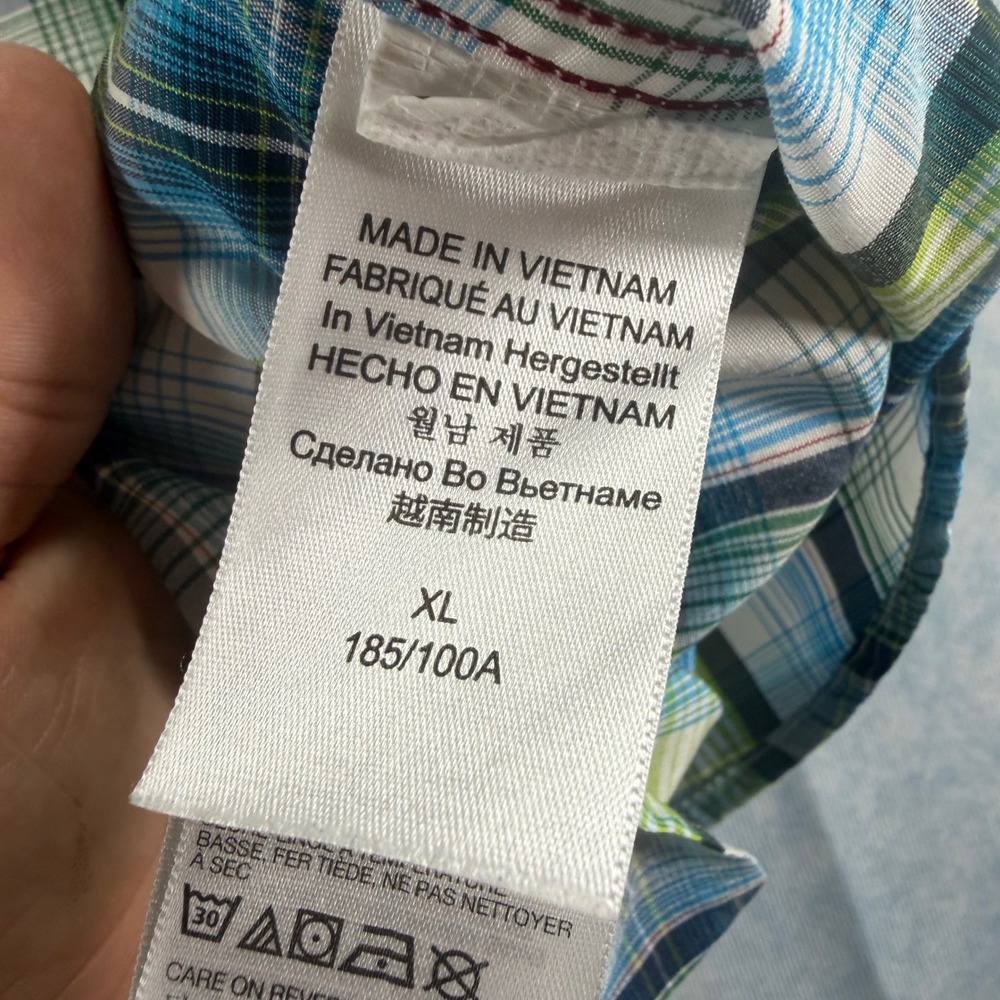 Marmot Button Down Shirt Mens XL Blue Green Excellent Plaid Short Sleeve SCC-363 - Picture 4 of 10